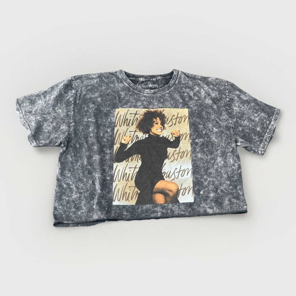 Washed Black Graphic Crop Tee - Women